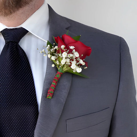 Classic Rose Boutonniere and Corsage Wedding Package